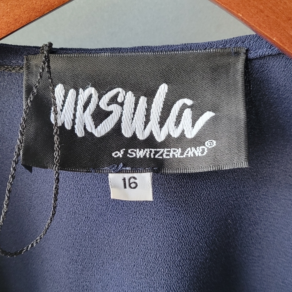 Navy Blue Beaded Open-front Blazer by Ursula of Switzerland Size 16 Made in USA - Picture 3 of 13